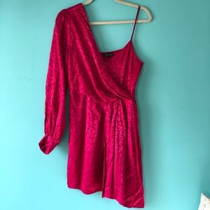 TOPSHOP magenta pink jacquard dress.